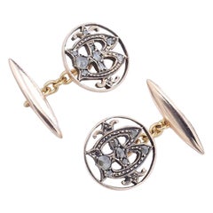 Boutons de manchette anciens en or et diamant taillé en rose