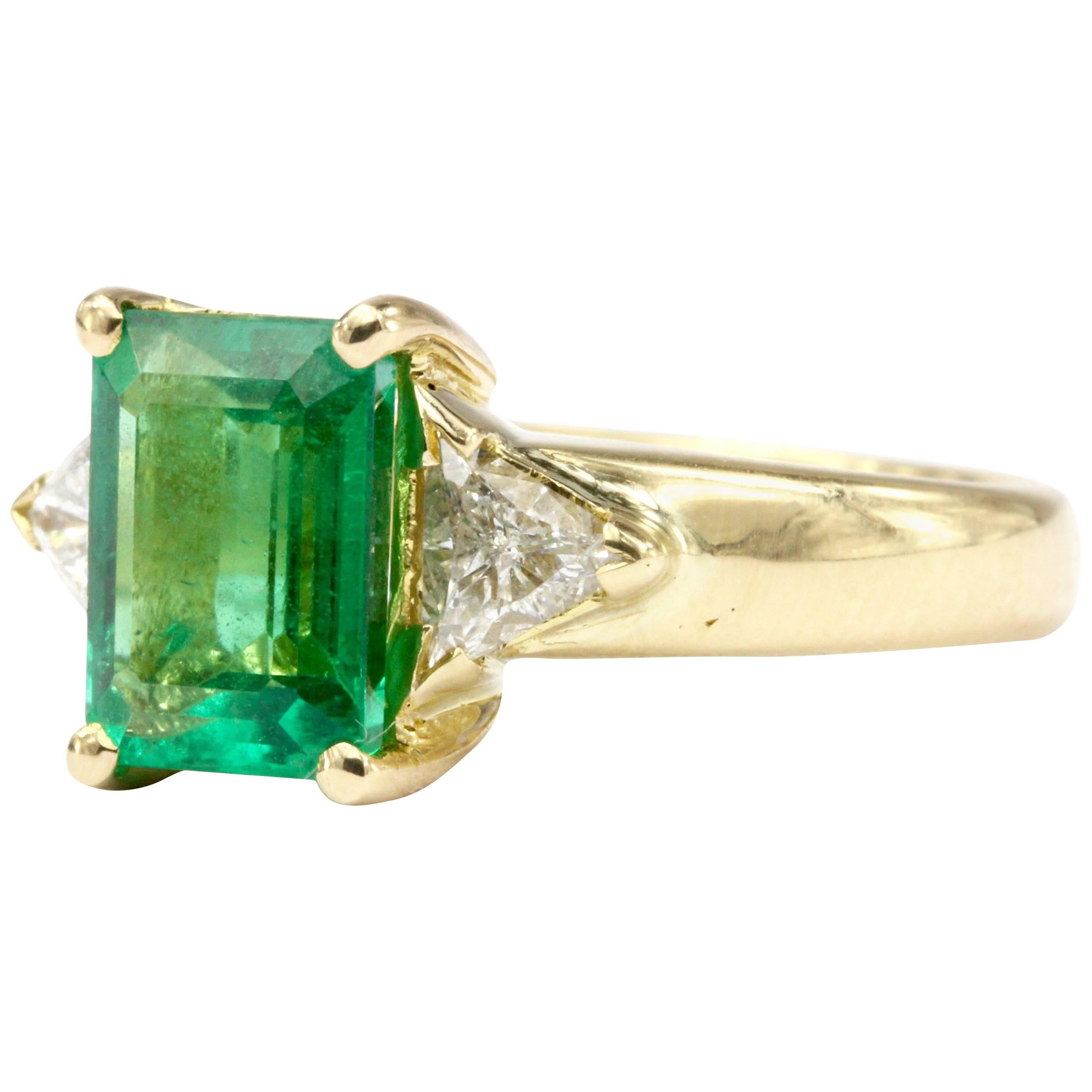 Gold 2 Carat Emerald and Diamond Ring