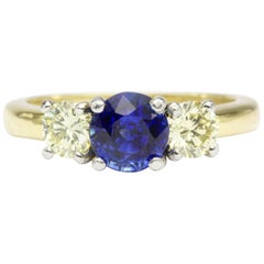 Yellow Gold and Platinum No Heat 1.52 Carat Sapphire and Fancy Diamond Ring