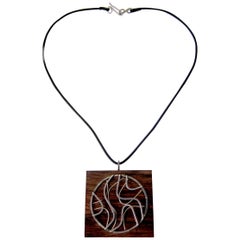 Vintage Milton Cavagnaro Sterling Silver Exotic Wood California Modernist Necklace