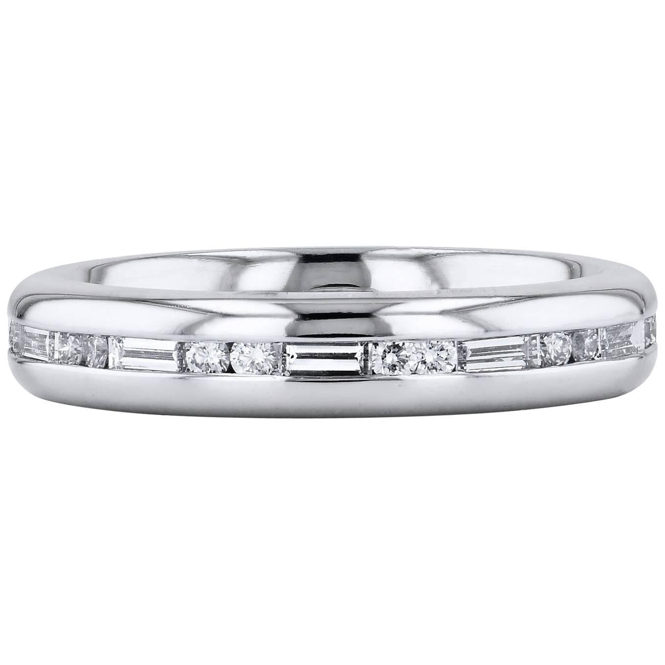 H&H Round Cut and Baguette Cut Diamond Satin Finish Eternity Band Ring 6
