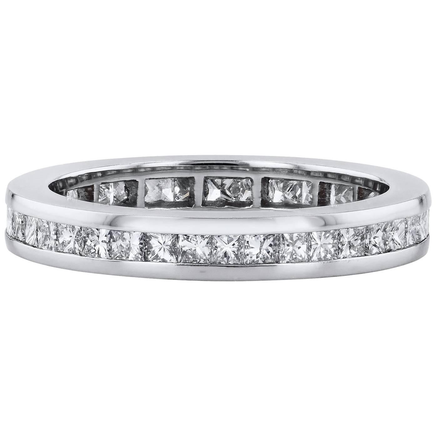 H&H 1.33 Carat Princess Cut Diamond Eternity Band Ring 7.25 For Sale