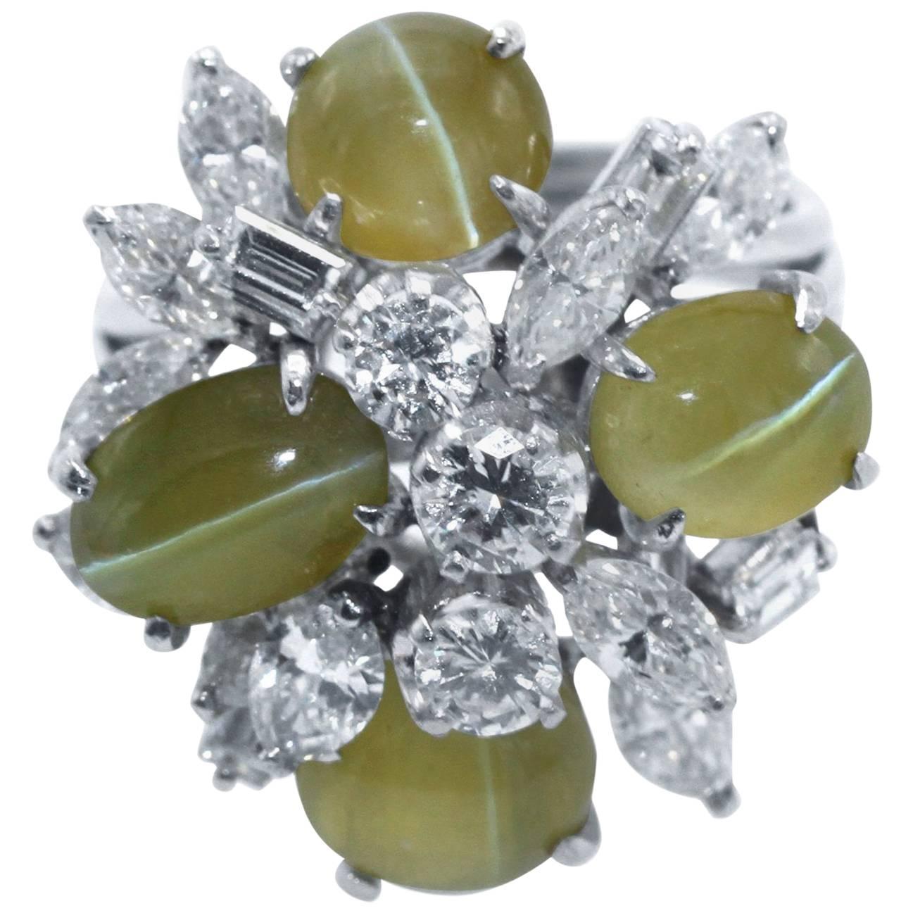 Cat's-Eye Chrysoberyl and Diamond Ring For Sale