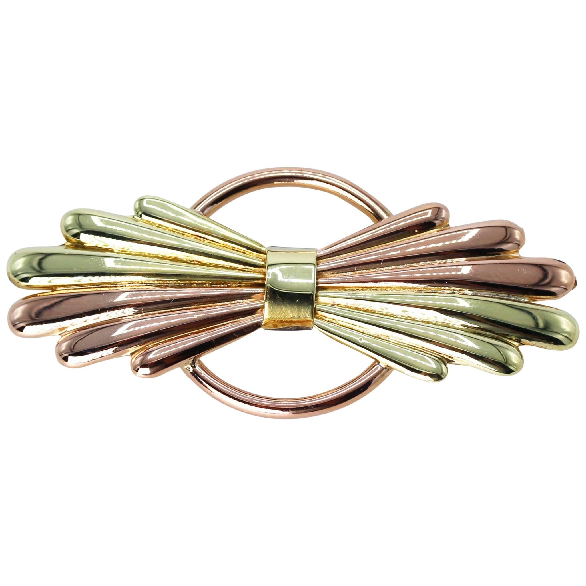 Retro Cartier Two-Tone Gold Brooch For Sale