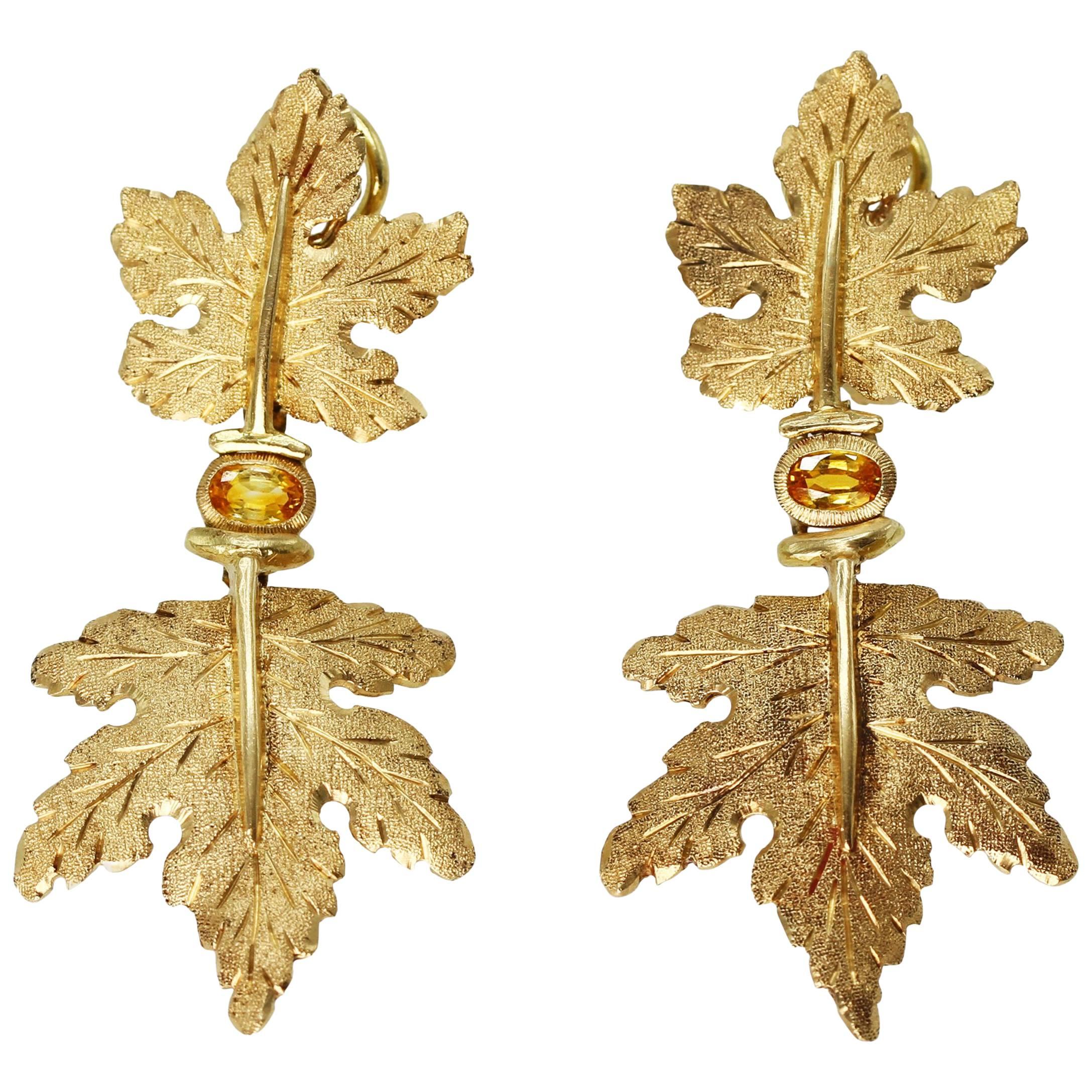 Buccellati Yellow Sapphire and Gold Pendant Earclips For Sale