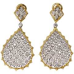 Retro Buccellati Diamond and Two-Tone Gold Pendant-Earrings