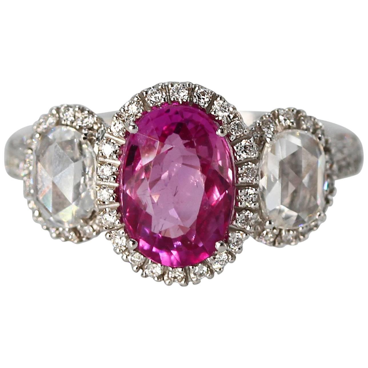 2.50 Carat Pink Sapphire and Diamond Ring For Sale