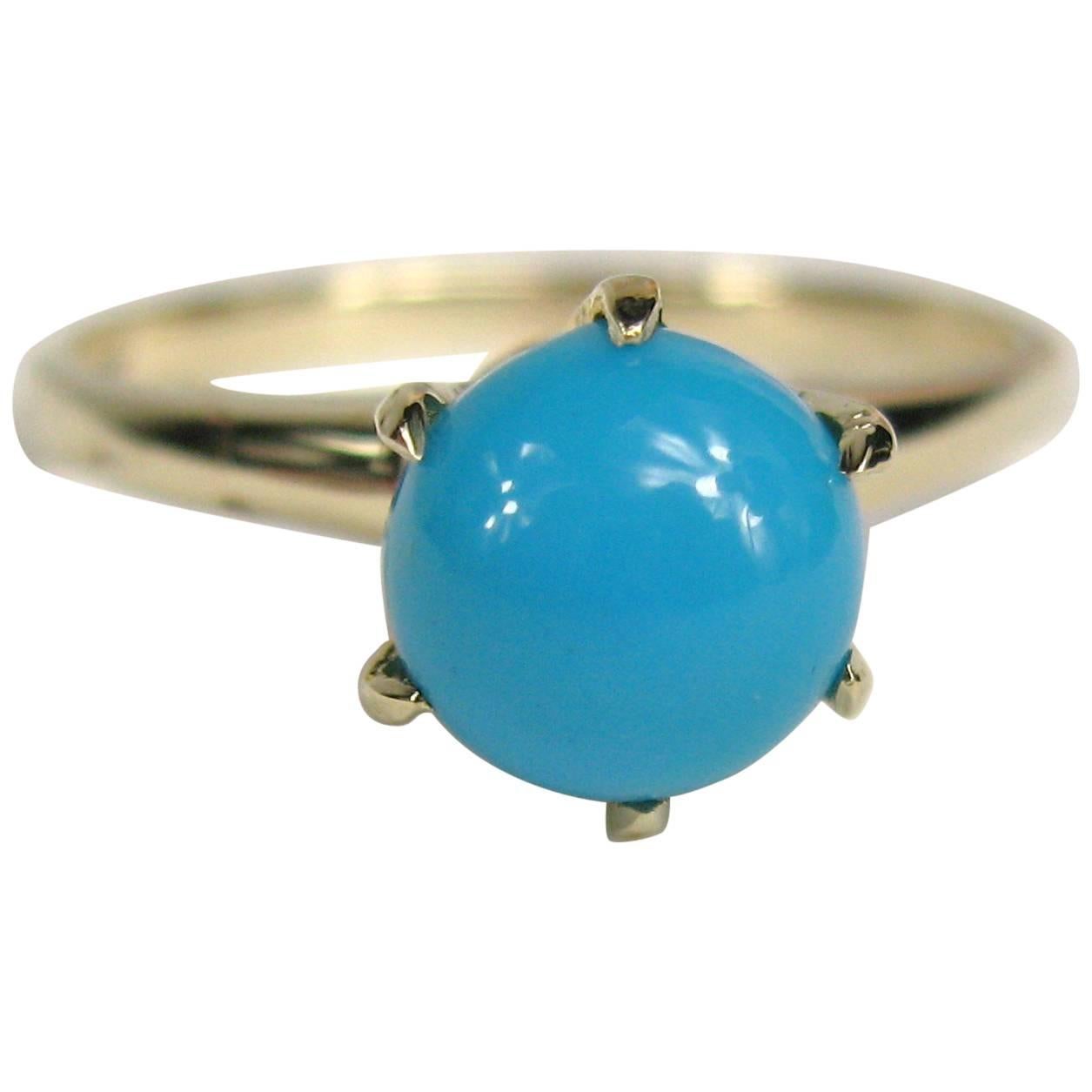 Antique Persian Turquoise 10 Karat Gold Claw Set Ring For Sale
