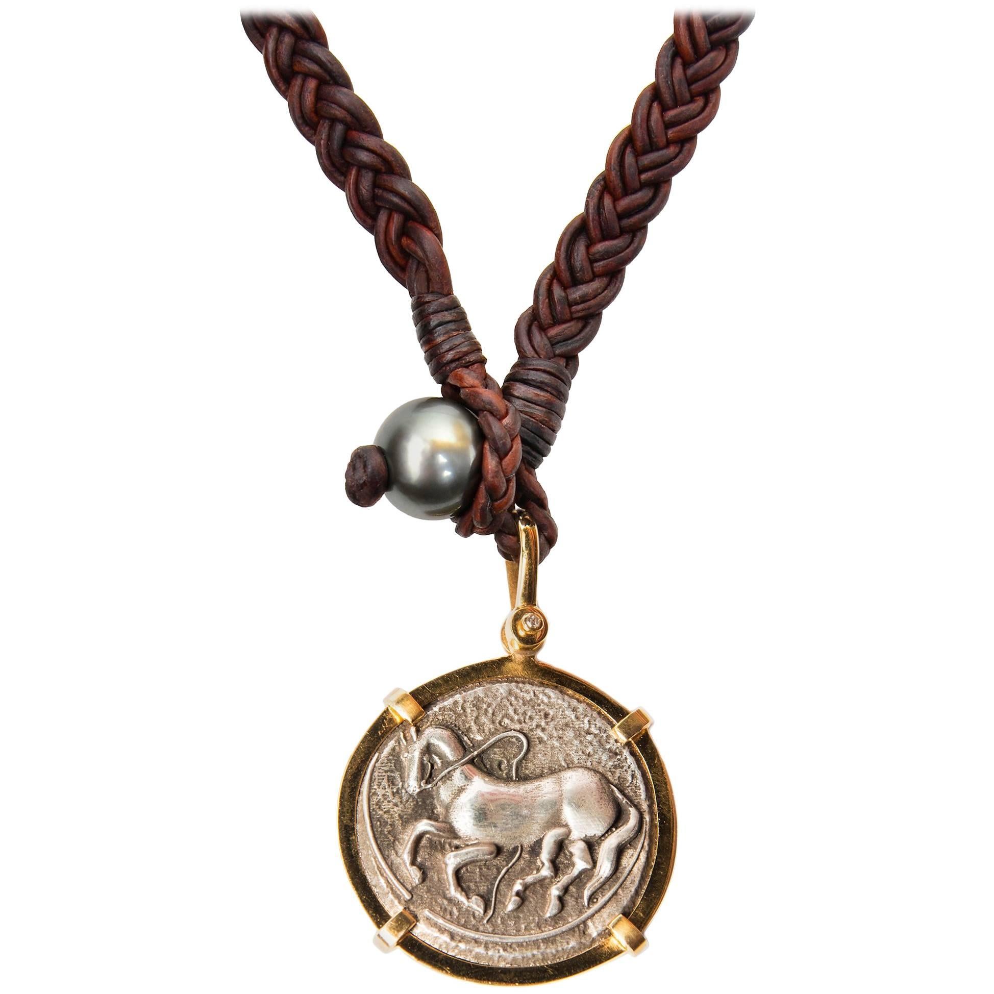 Trojan Coin Leather Necklace
