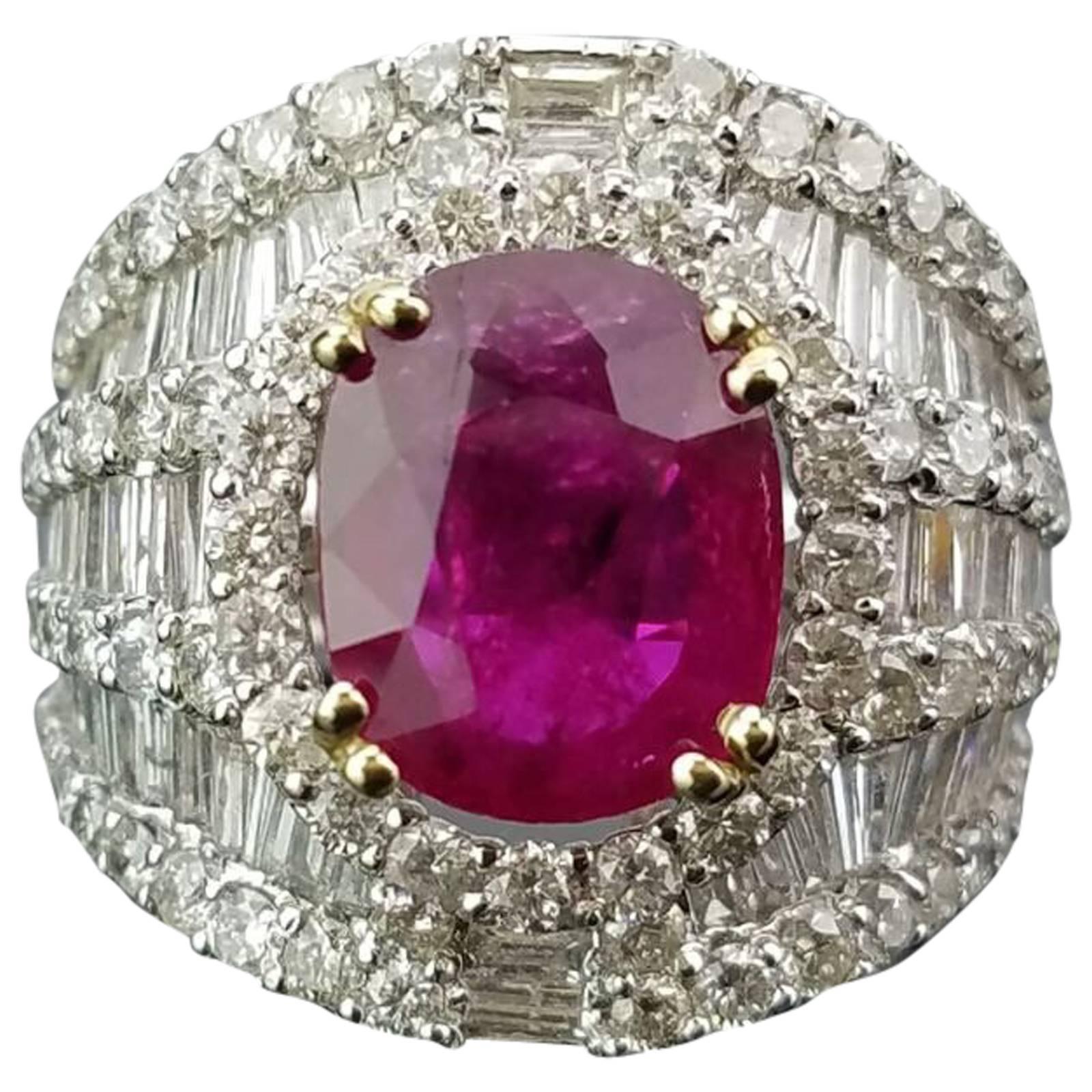 3.58 Carat Oval Ruby and Diamond Cocktail Ring