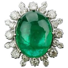 12 Carat Cabochon Emerald and Diamond Cocktail Ring