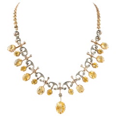 Antique Diamonds Yellow Topazes Rose Gold Choker Necklace