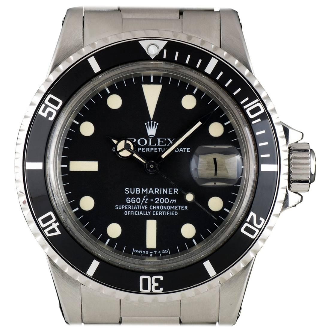 Rolex Submariner Date Vintage Gents Stainless Steel Matte Black Dial 1680