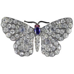 Antique Victorian Paste Tanzanite Garnet Butterfly Brooch, circa 1900