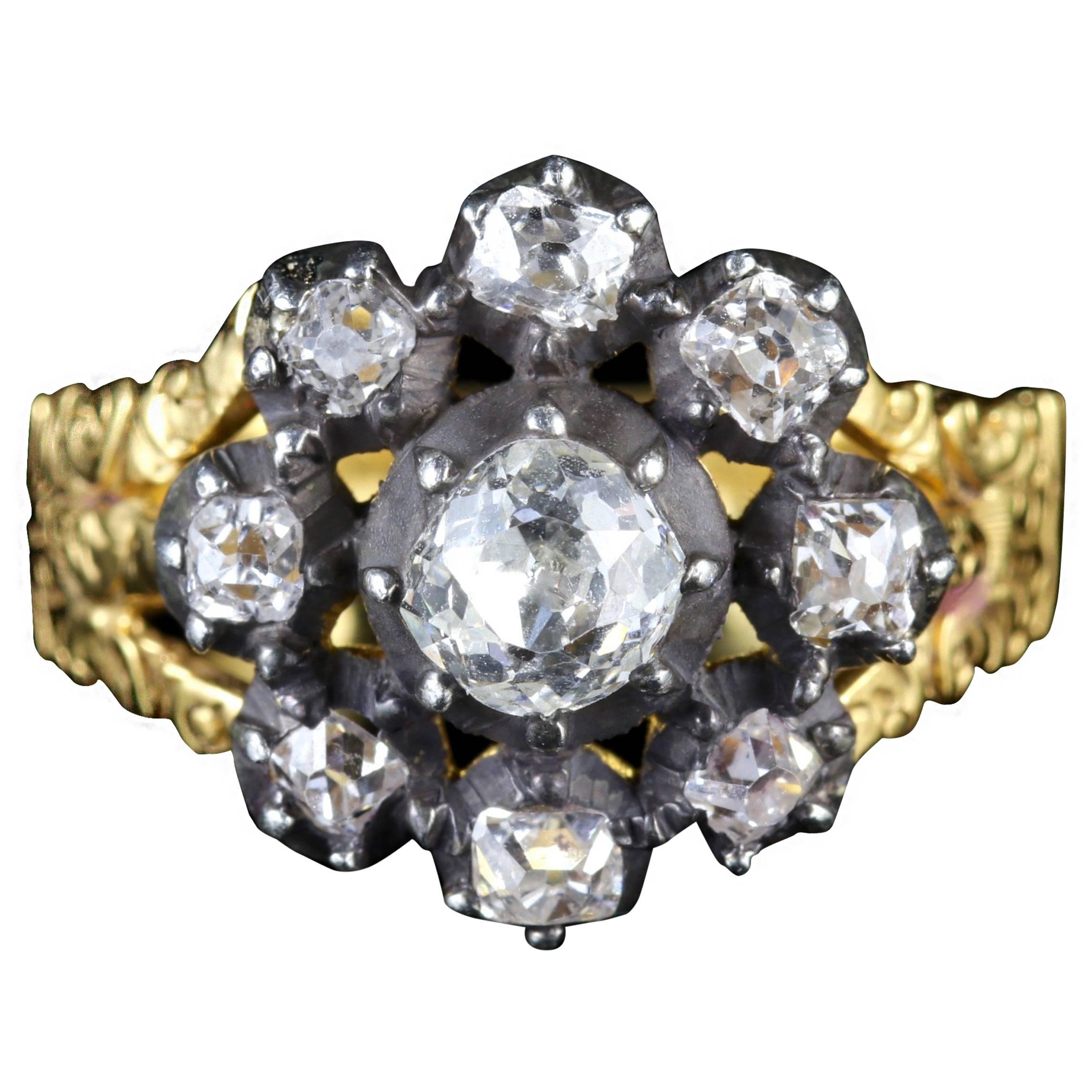 Antique Georgian 18 Carat Gold Diamond Cluster Ring, circa 1780 For Sale