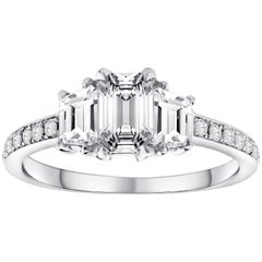 GIA Certified 0.70 Emerald Cut Diamond Three-Stone Pavé Engagement Ring