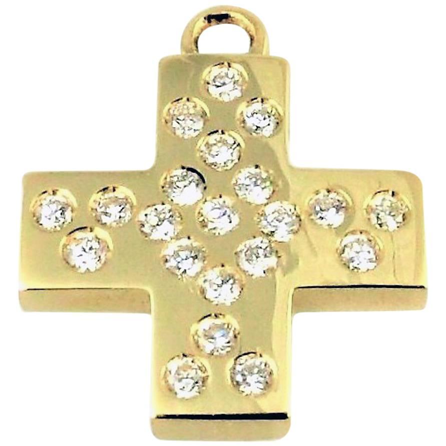 Contemporary 'Les Lumineuses', Love, Diamond Yellow Gold Cross Charm