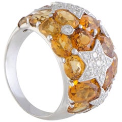 Diamond and Citrine Shooting Stars Gold Band Ring Diamond and Citrine Shooting Stars Gold Band Ring