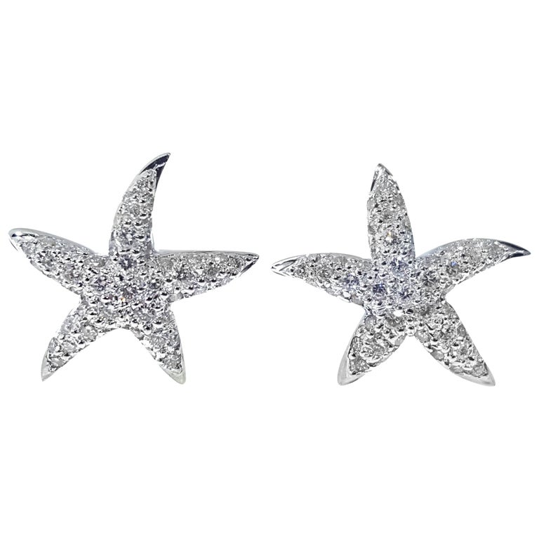 18 Karat White Gold And Diamond Starfish Earrings At 1stdibs 18 Karat White Gold And Diamond Starfish Earrings For