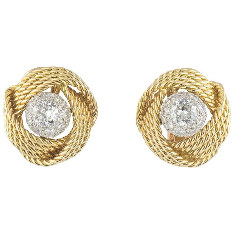 Vintage Boucheron Diamond Knot Earrings 3.00 carats