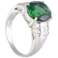 Diamond and Green Tourmaline Platinum Ring Diamond and Green Tourmaline Platinum Ring