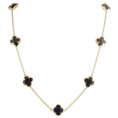 Van Cleef & Arpels Yellow Gold and Onyx Pure Alhambra Necklace