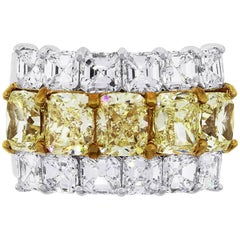 GIA Certified Fancy Yellow Radiant Cut and Asscher Cut Diamond Band