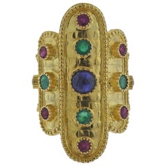 Lalaounis Greece Sapphire Ruby Emerald Gold Ring