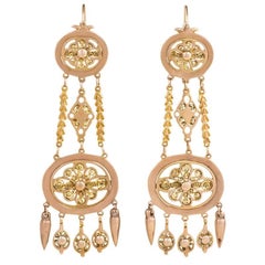 Antique Early 19th Century Gold Chandelier Earrings with Filigree