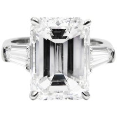 GIA Certified 5.81 Carat Emerald Cut Diamond Classic Platinum J. Birnbach ring