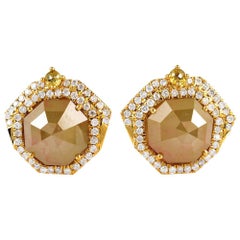 Yellow Ice Diamond Stud Earring With Pave Diamonds Made In 18k Gold