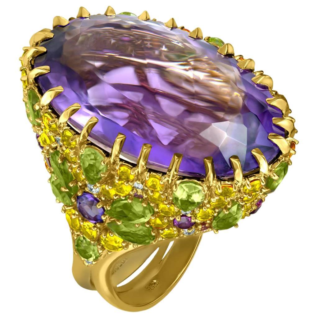 Alex Soldier Amethyst Sapphire Peridot Garnet Diamond Gold Ring One of a Kind