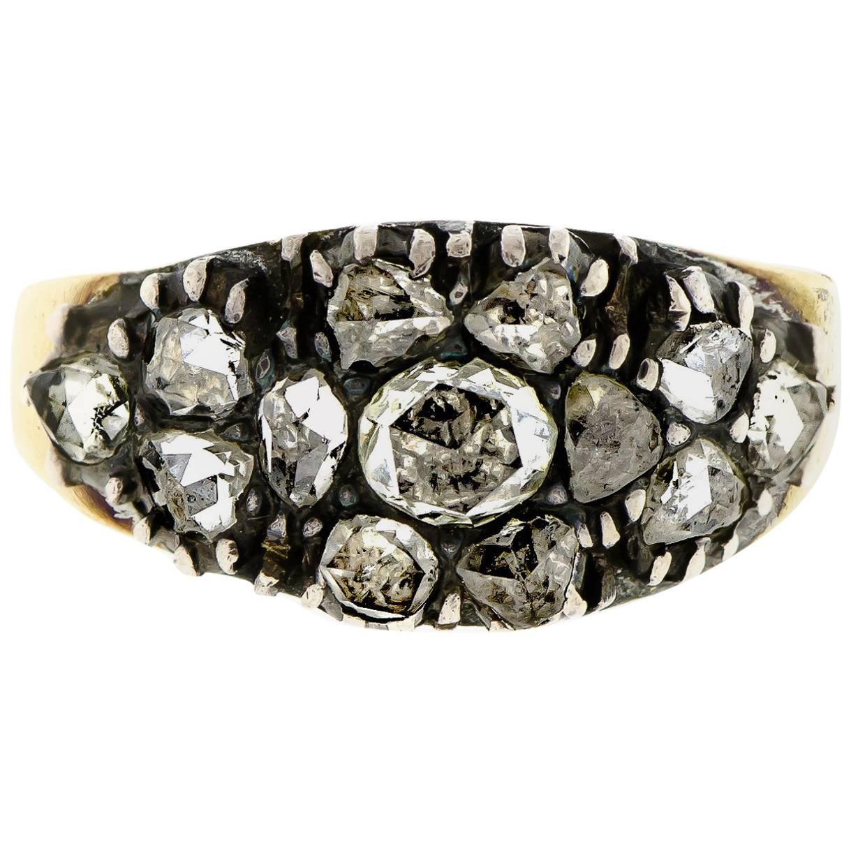 Early Victorian Silver Topped Yellow Gold Rose Cut Diamond Ring