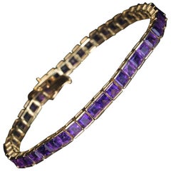 Vintage Square Cut Amethyst Gold Line Bracelet