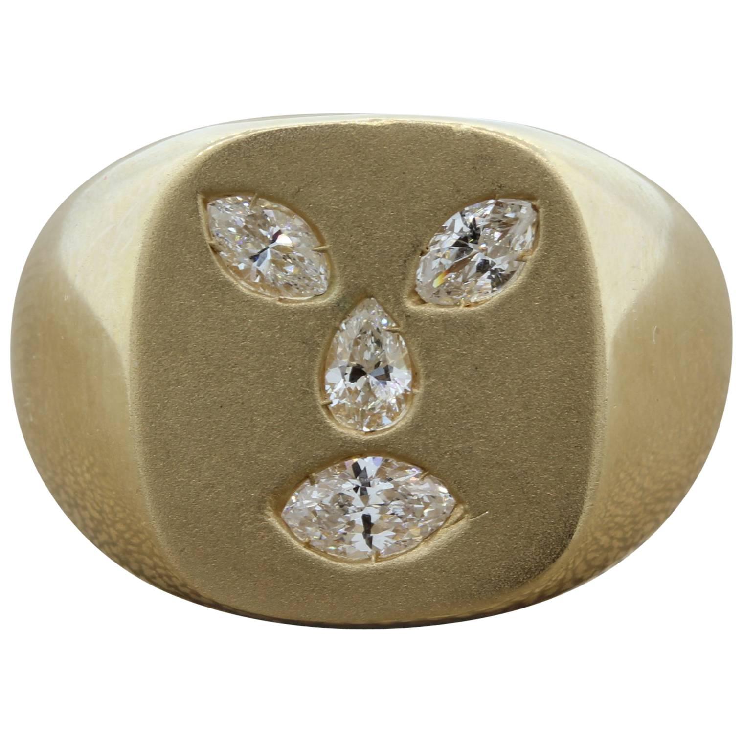 Gentlemen Diamond Gold Face Ring For Sale