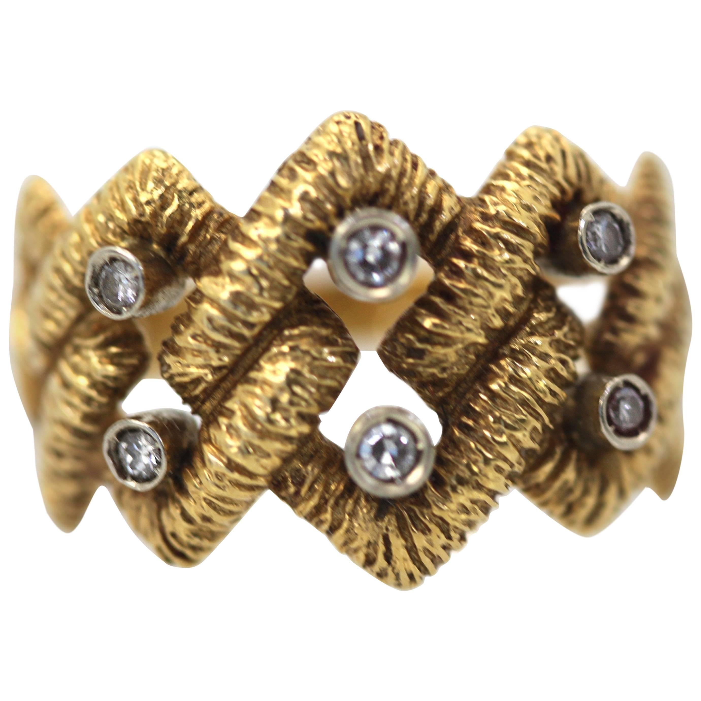 Buccellati Textured Braided Ring 18 Karat Diamonds