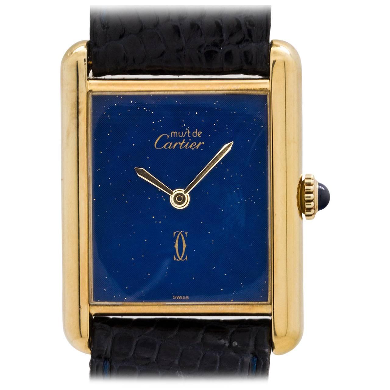 Cartier Vermeil Tank Louis Lapis Dial manual wristwatch, circa 1970s