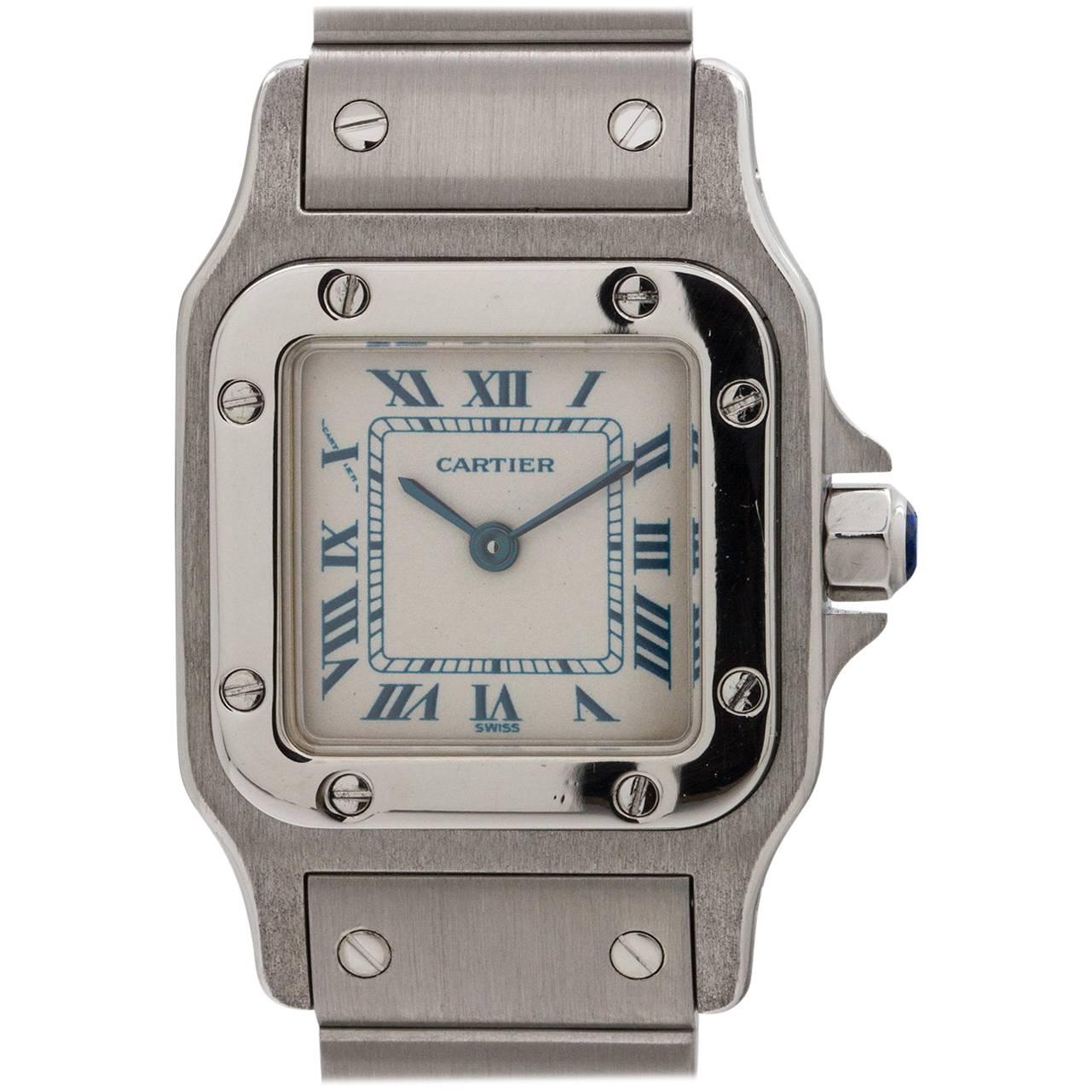 Cartier Ladies Stainless Steel Santos “Blue” quartz wristwatch, circa 2000s For Sale