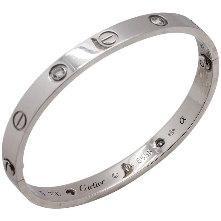 Cartier Love All Diamond and Ceramic White Gold Bangle Bracelet Size 18 at 1stdibs