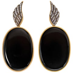 Wendy Brandes Onyx and Diamond Yellow Gold Earrings