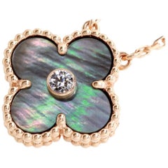 Van Cleef & Arpels 18 Karat PG Alhambra Grey Mother-of-Pearl Diamond Necklace