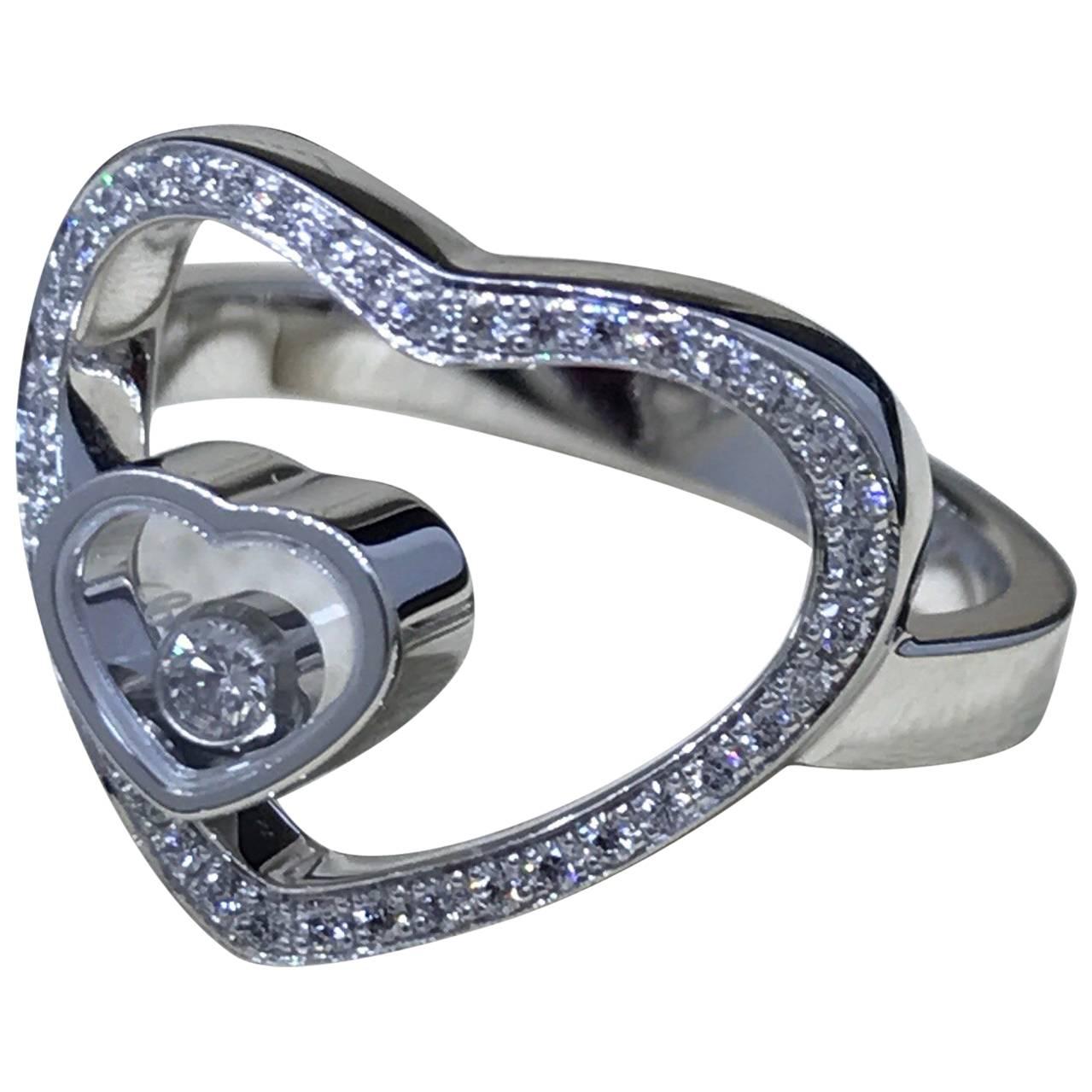 Chopard Happy Diamonds 18 Karat White Gold Diamond Heart Shaped Ring For Sale