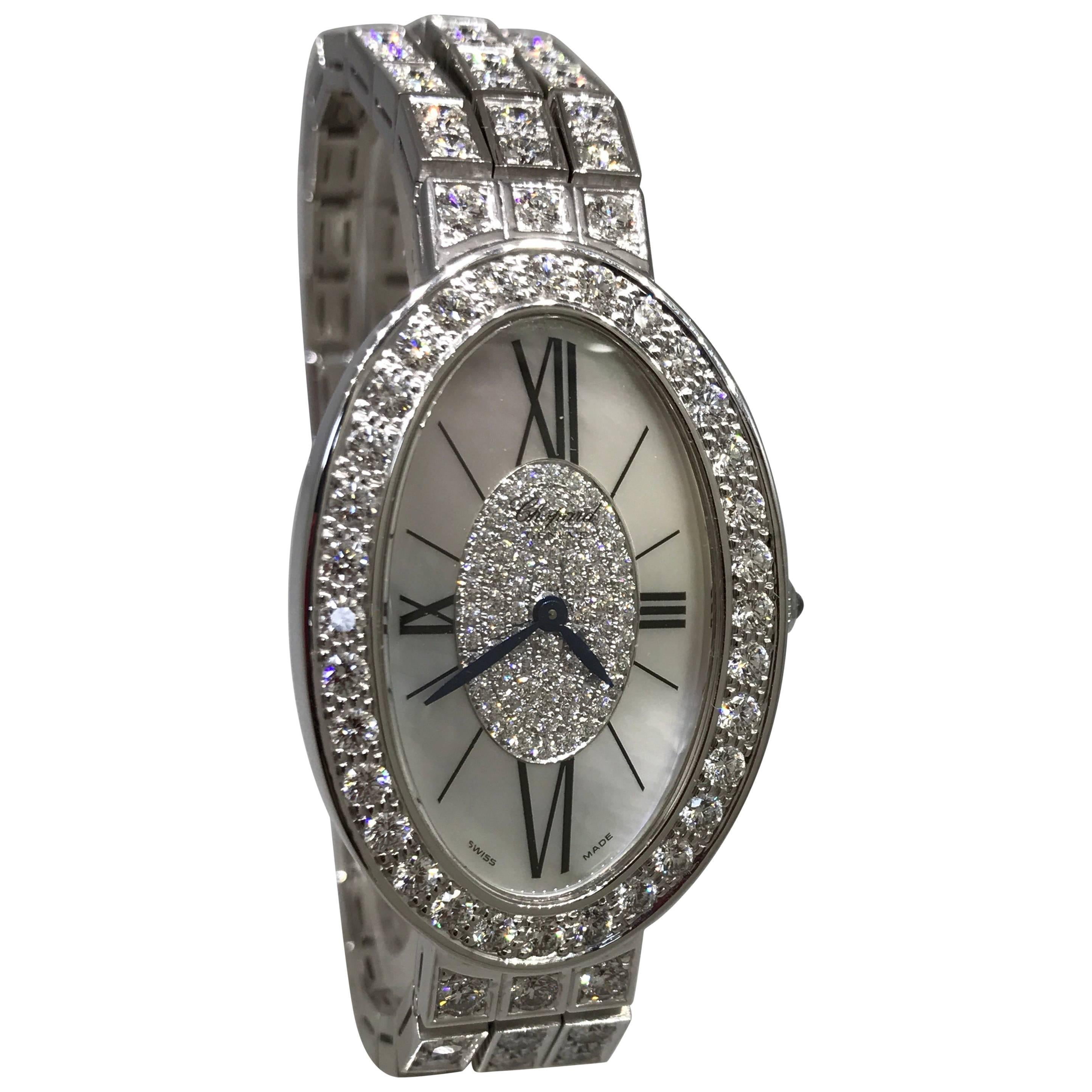 Chopard Ladies White Gold Pave Diamond Les Classiques Oval Wristwatch  For Sale