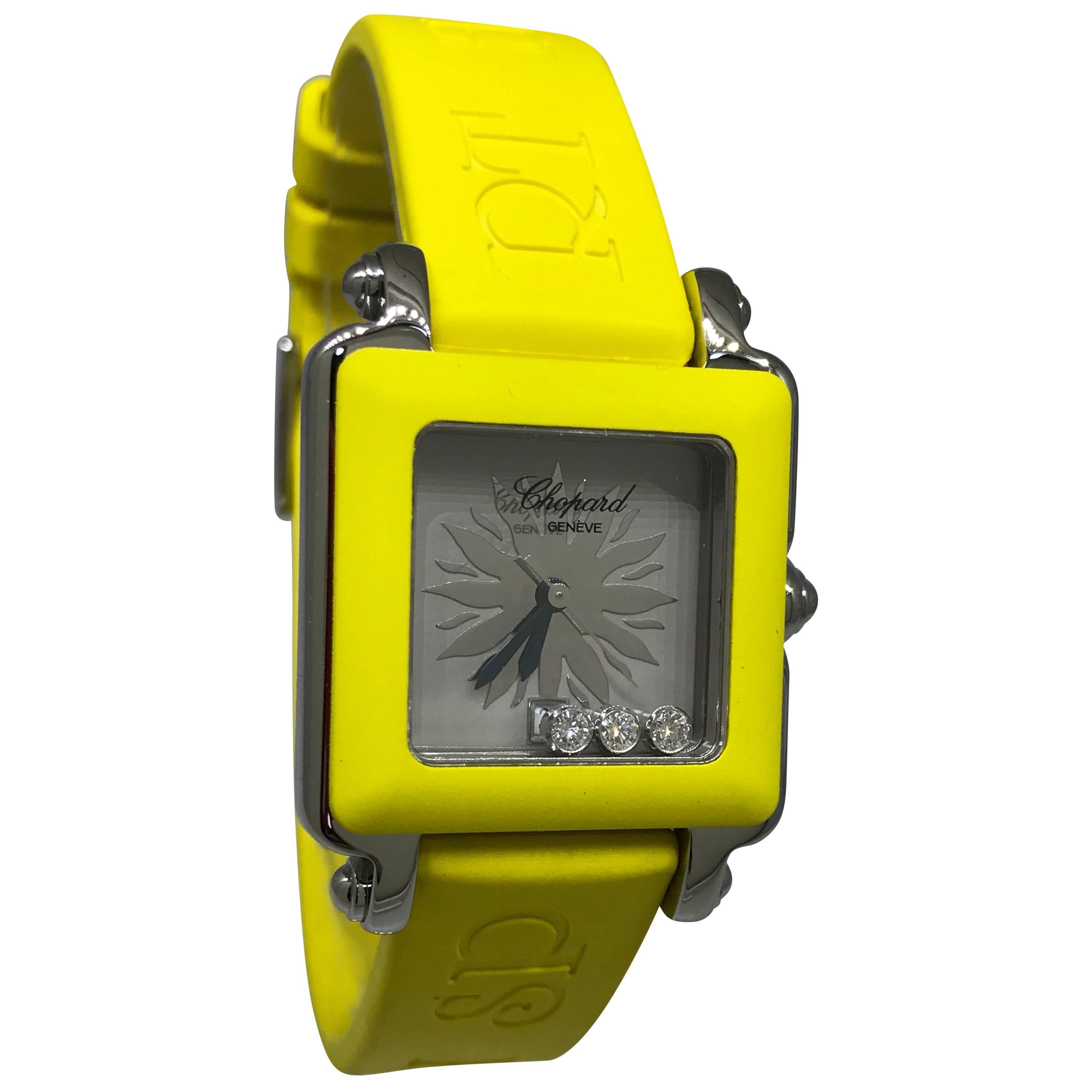 Chopard Ladies Stainless Steel Happy Sport Square Sun Motif Wristwatch