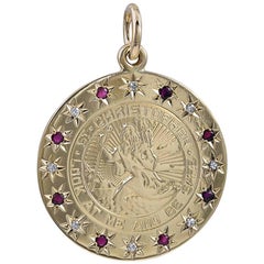 Antique Ruby and Diamond Gold St. Christopher's Medal