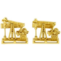 Gold Oil Rig Cufflinks with Motion