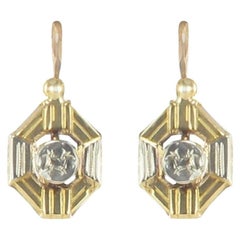 French 1930s Art Deco 2 Golds Drop Earrings