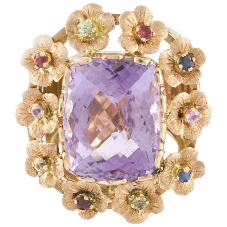 Precious Stones Central Amethyst Rose Gold Ring  For Sale