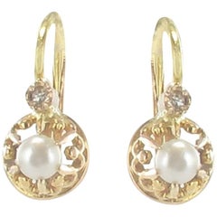 19th Century French Natural Pearl Diamond Rose Gold Earrings