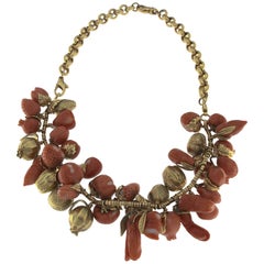 Vintage Coral and 18 Karat Yellow Gold Fruit Necklace